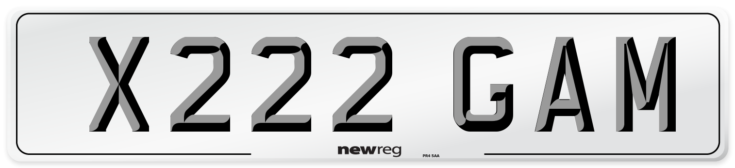 X222 GAM Number Plate from New Reg